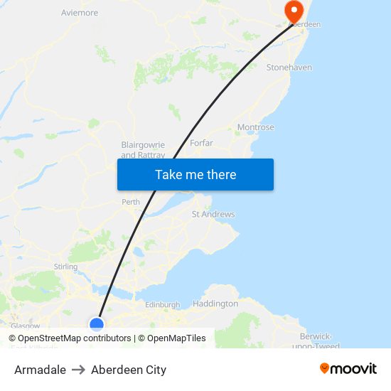 Armadale to Aberdeen City map