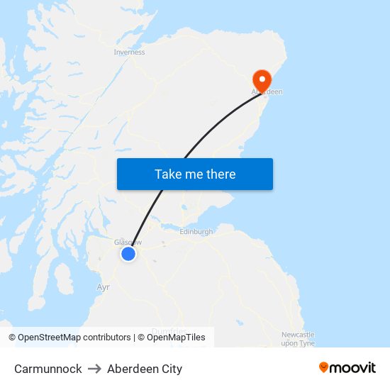 Carmunnock to Aberdeen City map