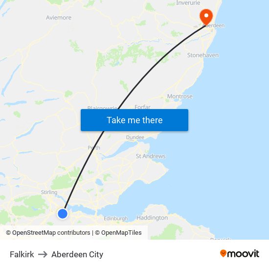 Falkirk to Aberdeen City map