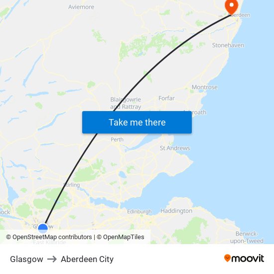 Glasgow to Aberdeen City map