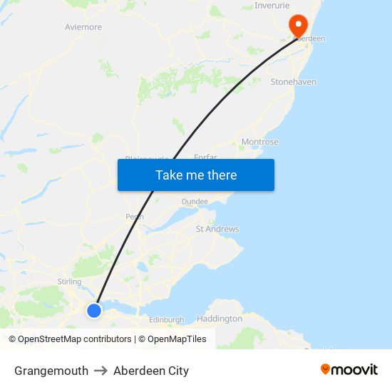 Grangemouth to Aberdeen City map