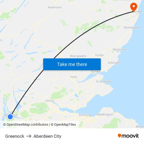 Greenock to Aberdeen City map