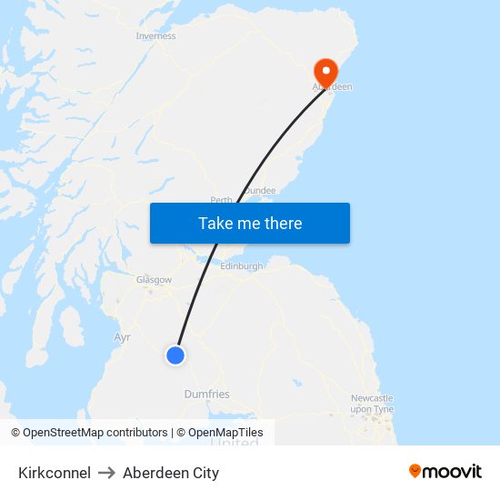 Kirkconnel to Aberdeen City map