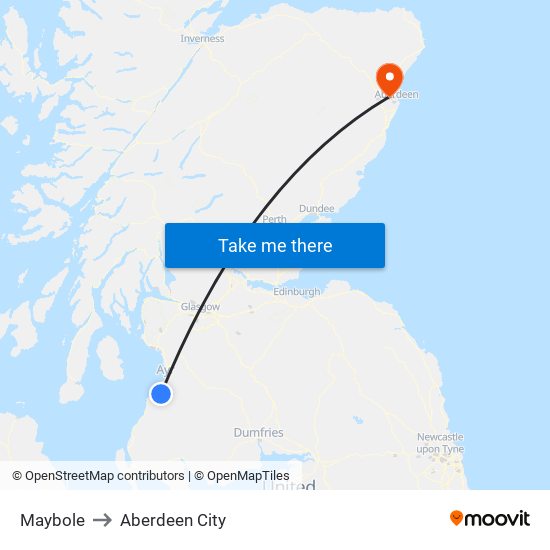Maybole to Aberdeen City map