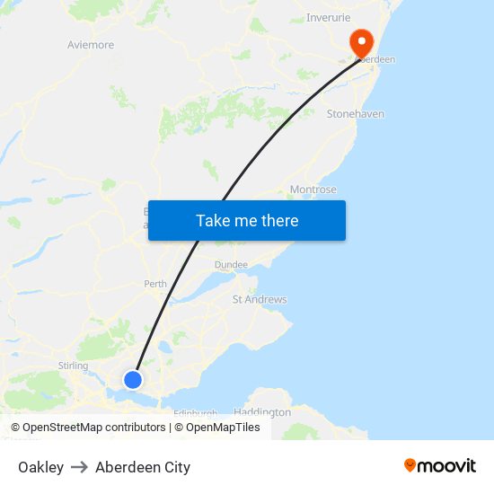 Oakley to Aberdeen City map