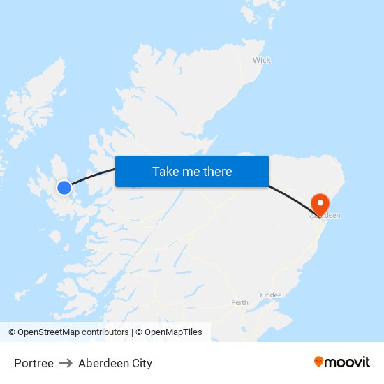 Portree to Aberdeen City map