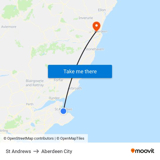 St Andrews to Aberdeen City map