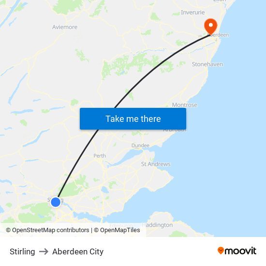 Stirling to Aberdeen City map