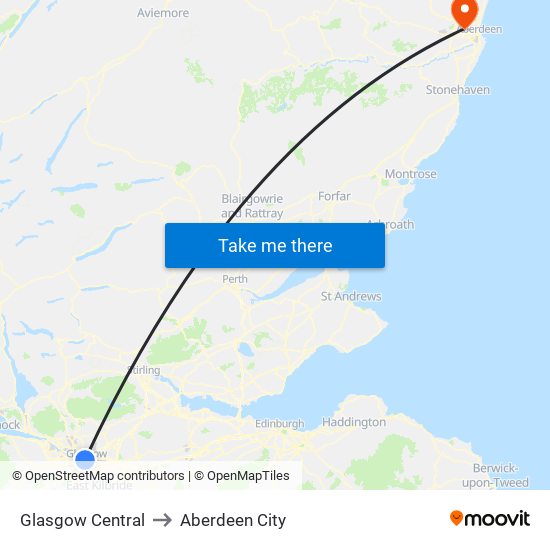 Glasgow Central to Aberdeen City map