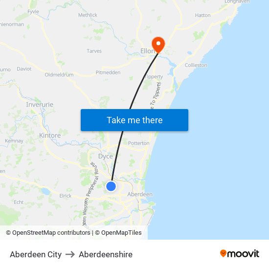 Aberdeen City to Aberdeenshire map