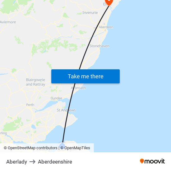 Aberlady to Aberdeenshire map