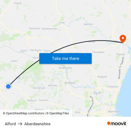 Alford to Aberdeenshire map