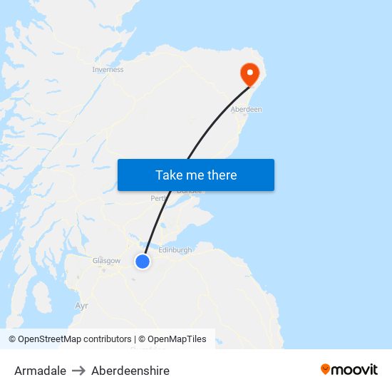 Armadale to Aberdeenshire map