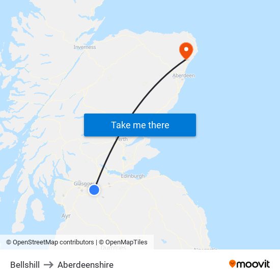 Bellshill to Aberdeenshire map