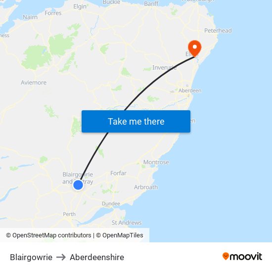 Blairgowrie to Aberdeenshire map