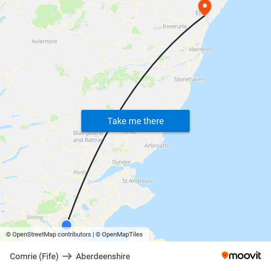 Comrie (Fife) to Aberdeenshire map