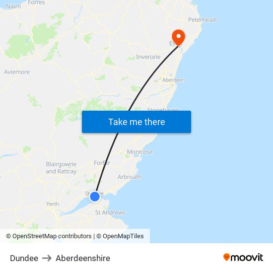 Dundee to Aberdeenshire map