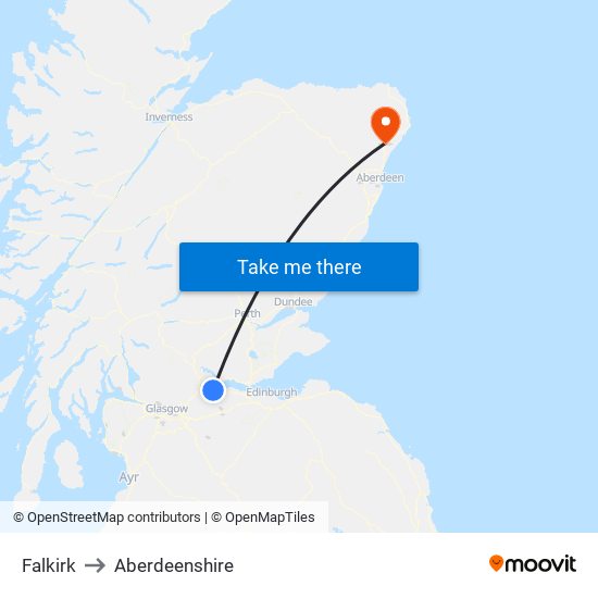 Falkirk to Aberdeenshire map