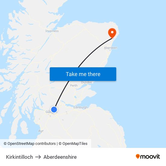 Kirkintilloch to Aberdeenshire map