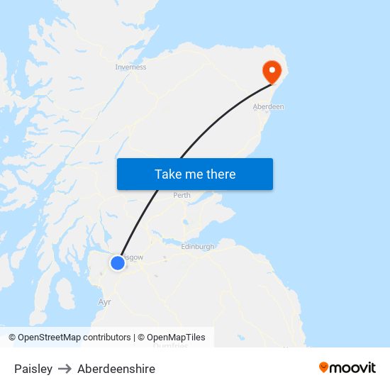 Paisley to Aberdeenshire map