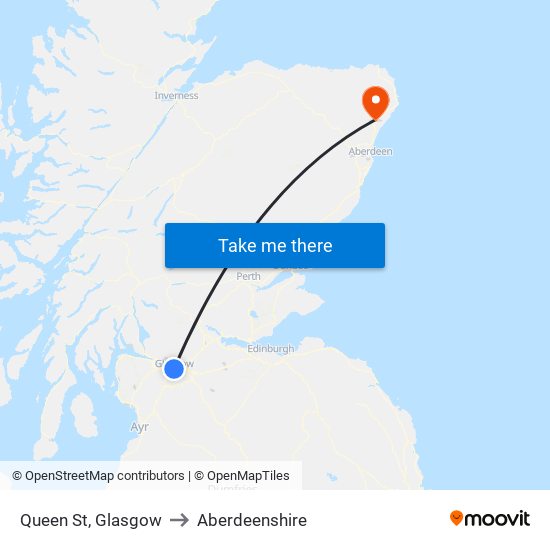 Queen St, Glasgow to Aberdeenshire map
