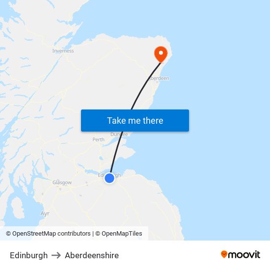 Edinburgh to Aberdeenshire map