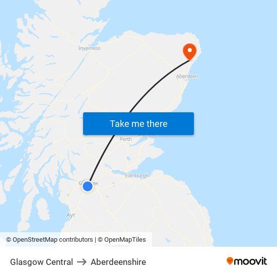 Glasgow Central to Aberdeenshire map