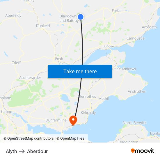 Alyth to Aberdour map
