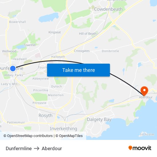 Dunfermline to Aberdour map