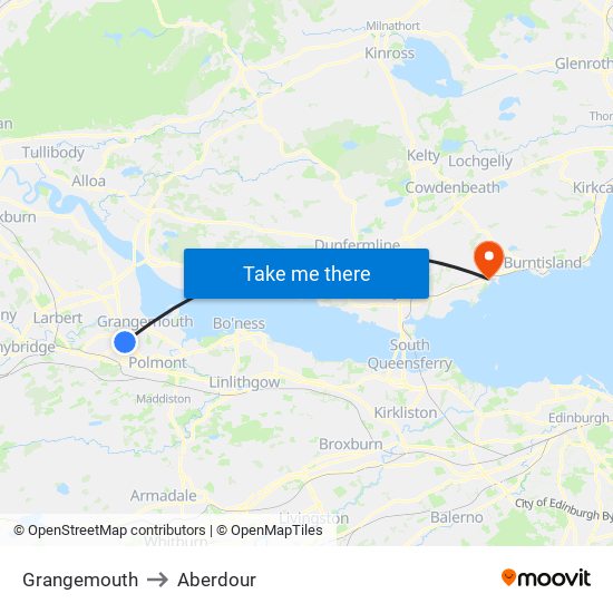 Grangemouth to Aberdour map