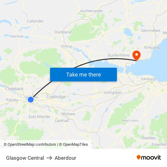 Glasgow Central to Aberdour map
