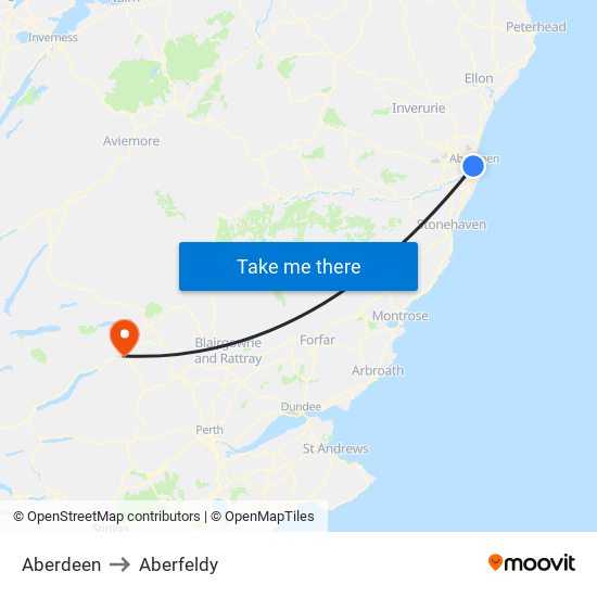 Aberdeen to Aberfeldy map