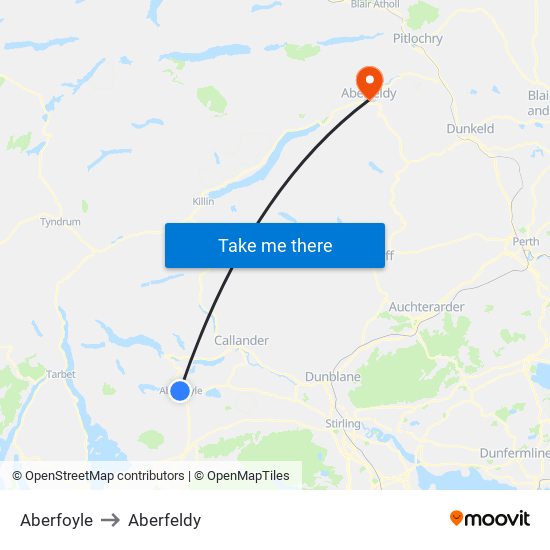 Aberfoyle to Aberfeldy map