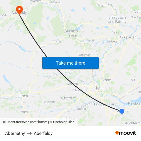 Abernethy to Aberfeldy map