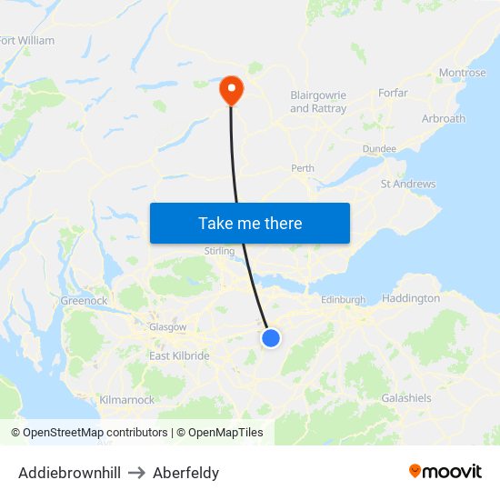 Addiebrownhill to Aberfeldy map