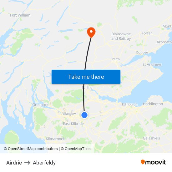 Airdrie to Aberfeldy map