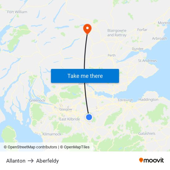 Allanton to Aberfeldy map