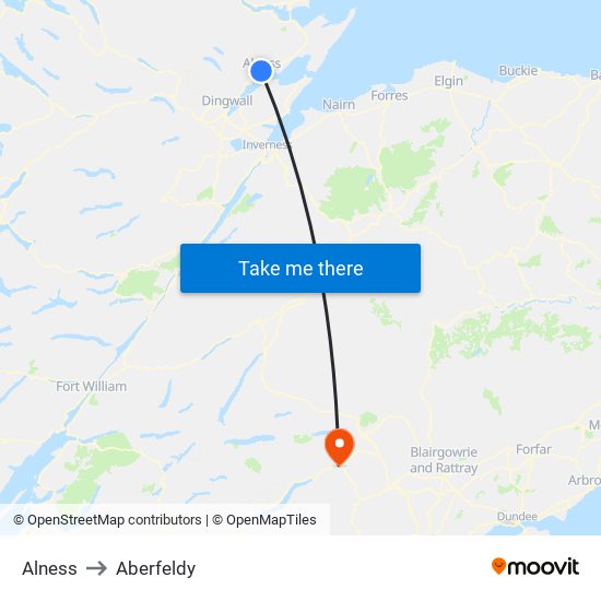 Alness to Aberfeldy map