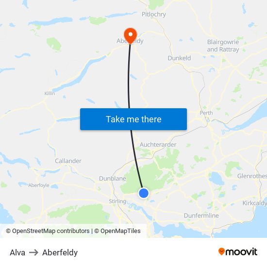 Alva to Aberfeldy map