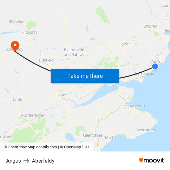 Angus to Aberfeldy map