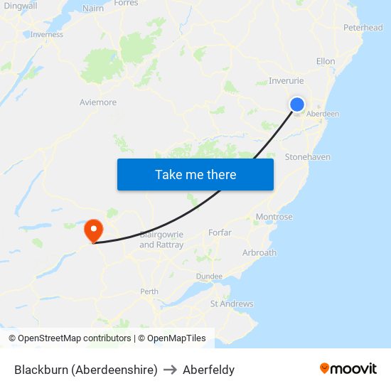 Blackburn (Aberdeenshire) to Aberfeldy map