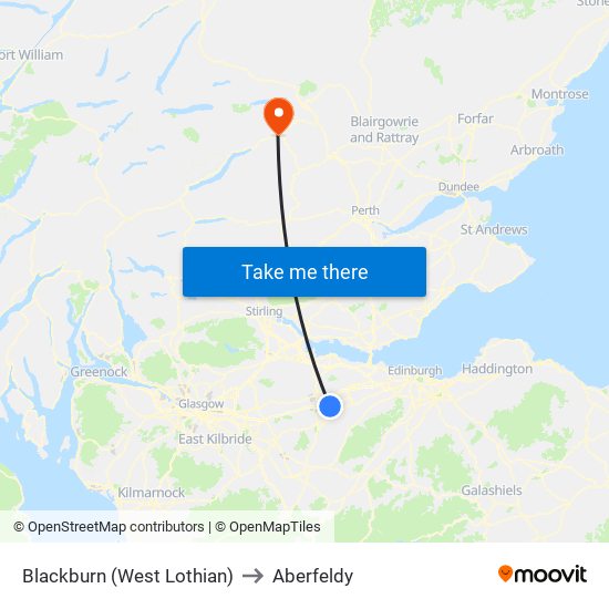 Blackburn (West Lothian) to Aberfeldy map