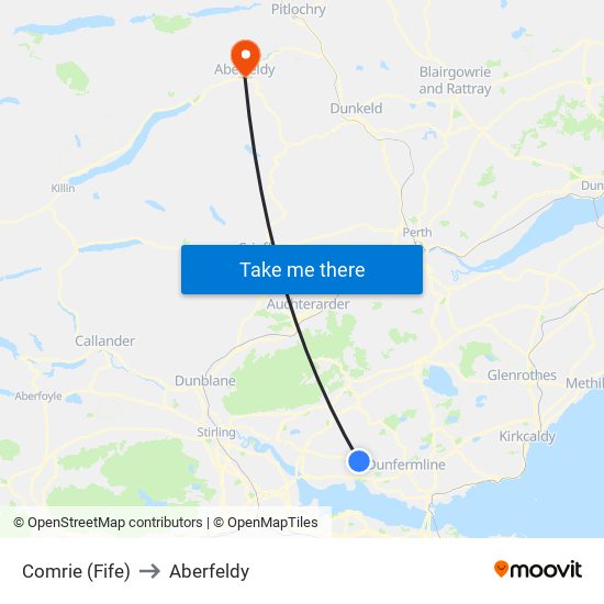 Comrie (Fife) to Aberfeldy map