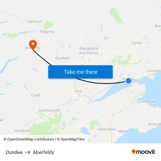 Dundee to Aberfeldy map