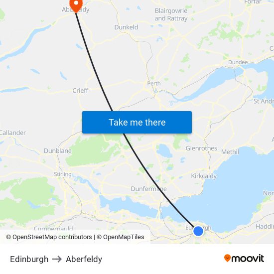 Edinburgh to Aberfeldy map