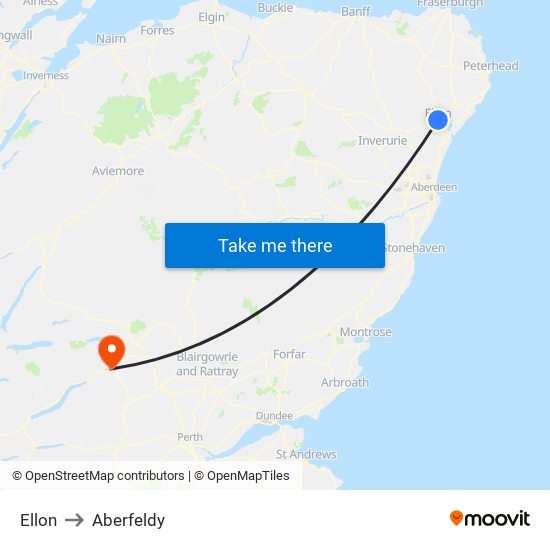 Ellon to Aberfeldy map