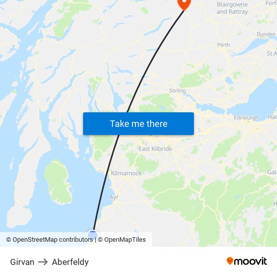 Girvan to Aberfeldy map