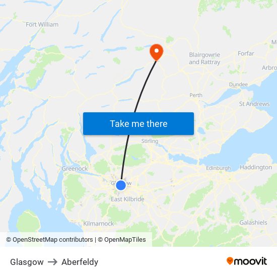 Glasgow to Aberfeldy map