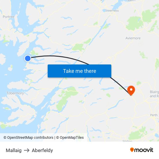 Mallaig to Aberfeldy map