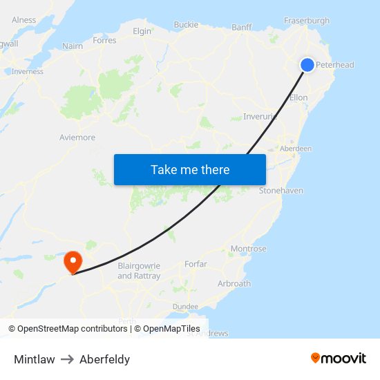 Mintlaw to Aberfeldy map
